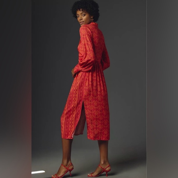 Farm Rio Long-Sleeve V-Neck Printed Tie-Front Midi Dress - Large - Picture 6 of 9